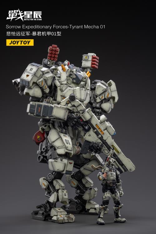 Joy Toy's military vehicle series continues with the Tyrant Mecha 01 and pilot figures! JoyToy 1/18 scale articulated military mech and pilot features intricate details on a small scale and comes with equally-sized weapons and accessories.