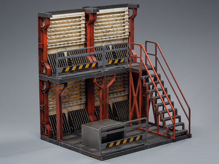 Joy Toy brings even more incredibly detailed 1/18 scale dioramas to life with this mecha depot weaponry diorama! JoyToy set includes flooring, a weapon-holding wall, and a staircase leading up to an upper railed walkway.
