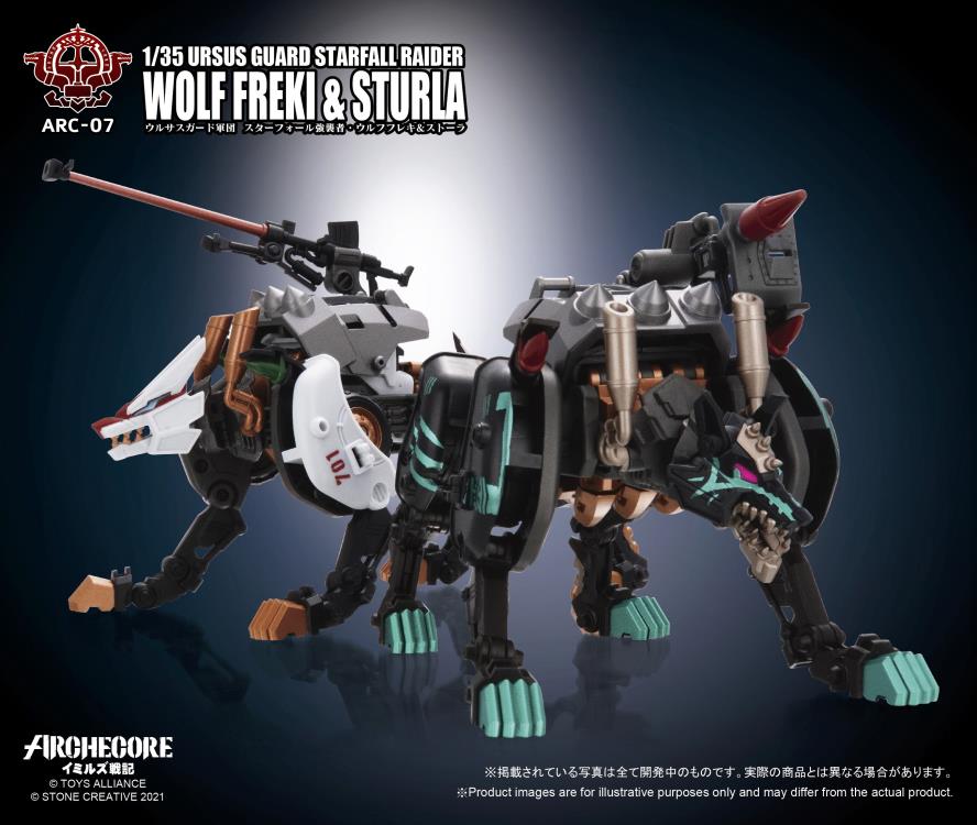 The 1/35 scale Archecore - Saga of Ymirus world of military figures, vehicles, and accessories continues with this ARC-07 Ursus Guard Wolf Freki and Sturla figures!