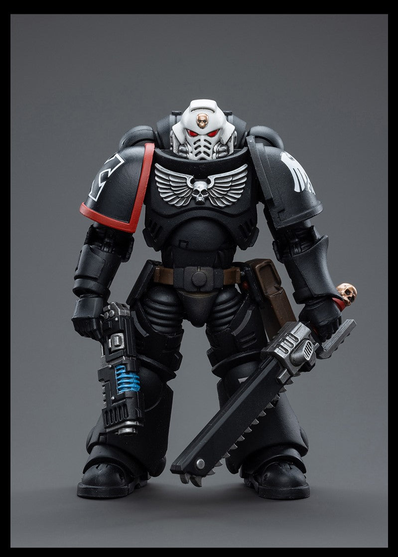 Joy Toy brings Raven Guard Intercessors from Warhammer 40k to life with this new series of 1/18 scale figures! Each figure typically includes interchangeable hands and weapon accessories and stands between 4" and 6" tall.