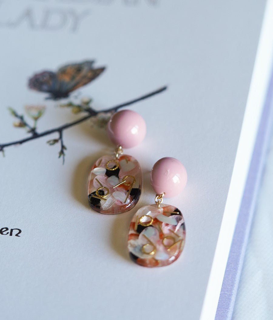 Vintage Pink handmade resin pressed multi flower dangle/ clip-ons earrings, resin dried/ real flower jewelry with Hypoallergenic S925 Sterling Silver
