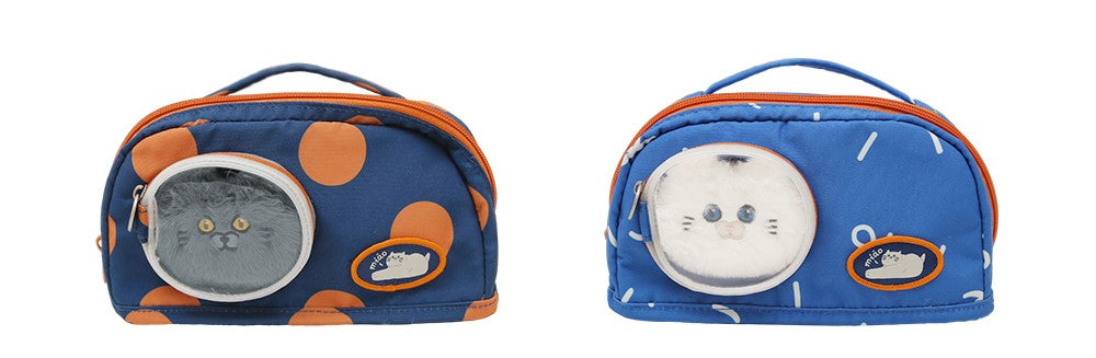 Cute Blue Cat Pencil Stationary Case/ Bag with Fluffy Cat Accessory for school/ kids/ girls, suitable for school or casual