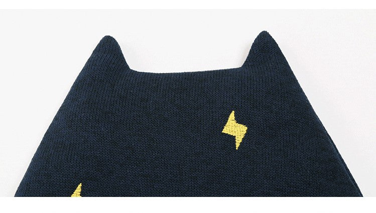 Cute Fashionable Knitted Beanie Hat Rolled Edge with Lightning