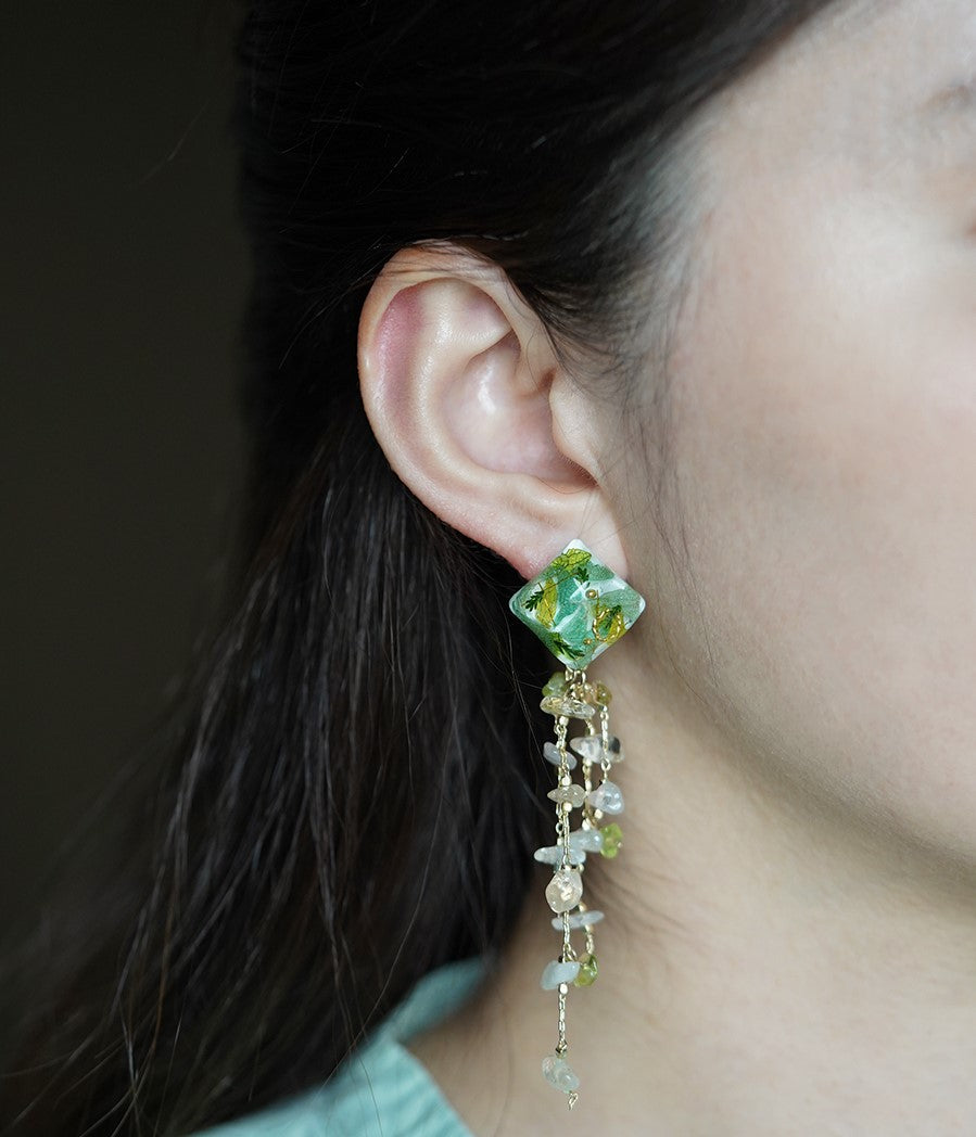 Green Fairy Handmade Resin Flower Dangle Earrings