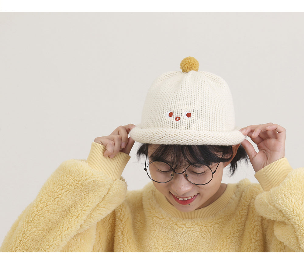 Cute Fashionable Knitted Beanie Hat Rolled Edge Unisex (White/ Pink Navy Blue) for school/ teenagers/ kids/ boys/ girls, suitable for travelling, going to school or casual hang out with friends.