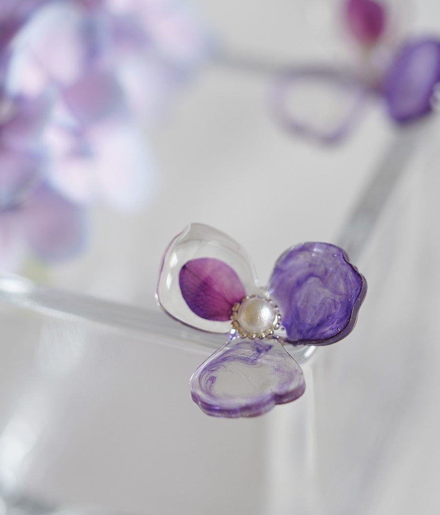 Violet Pearl handmade resin pressed multi flower stud/ clip-ons earrings, resin dried/ real flower jewelry with Hypoallergenic S925 Sterling Silver
