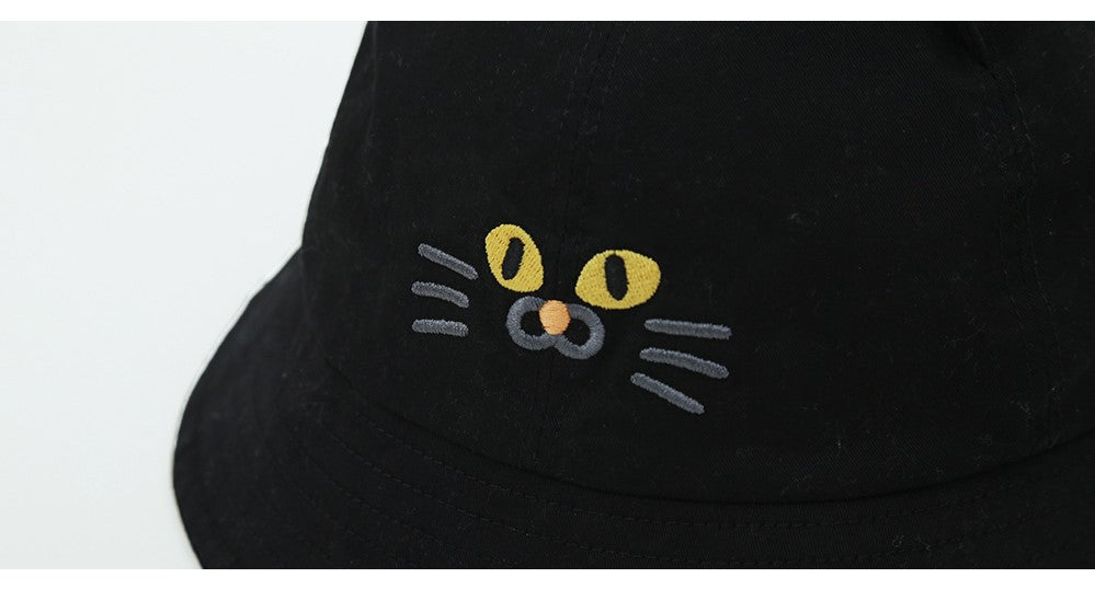 Cute Fashionable Kitty Cat Face Bucket Hat Unisex (Black/ White)