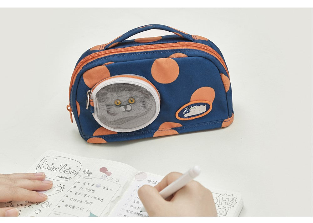Cute Blue Cat Pencil Stationary Case/ Bag with Fluffy Cat Accessory for school/ kids/ girls, suitable for school or casual