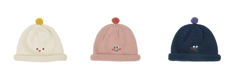 Cute Fashionable Knitted Beanie Hat Rolled Edge Unisex (White/ Pink Navy Blue) for school/ teenagers/ kids/ boys/ girls, suitable for travelling, going to school or casual hang out with friends.