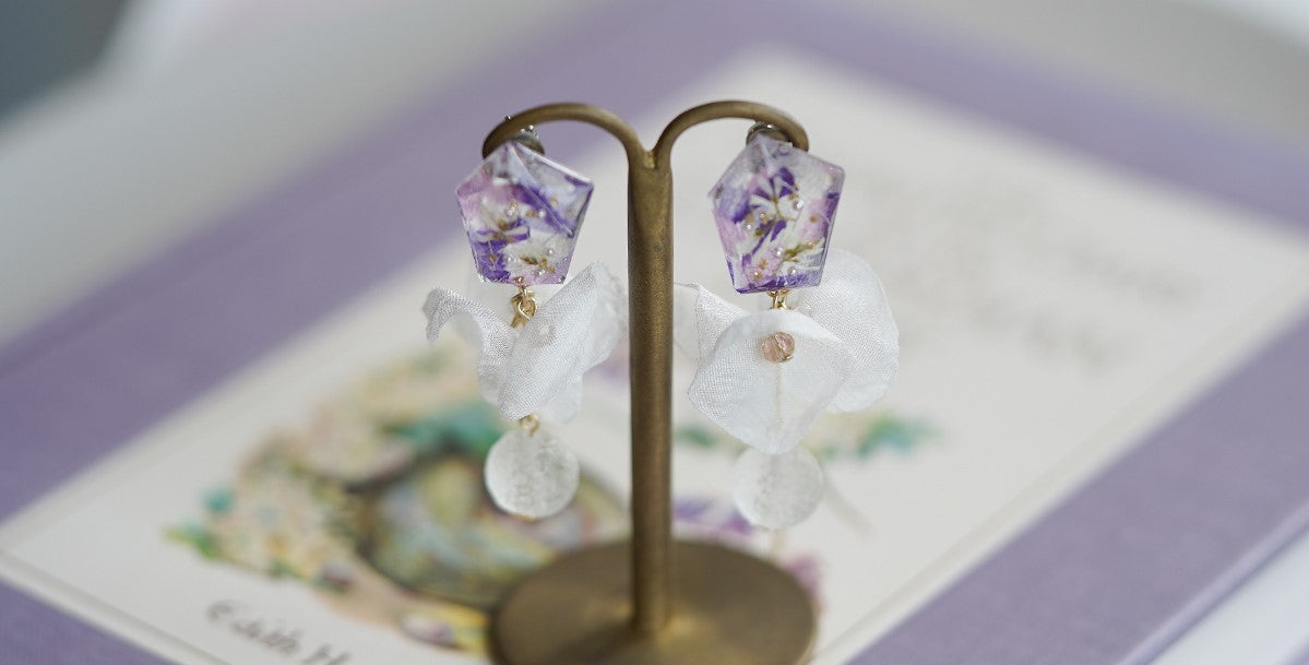 Valentine's Day Gift Romantic handmade resin pressed multi flower dangle/ clip-ons earrings, resin dried/ real flower jewelry with Hypoallergenic S925 Sterling Silver