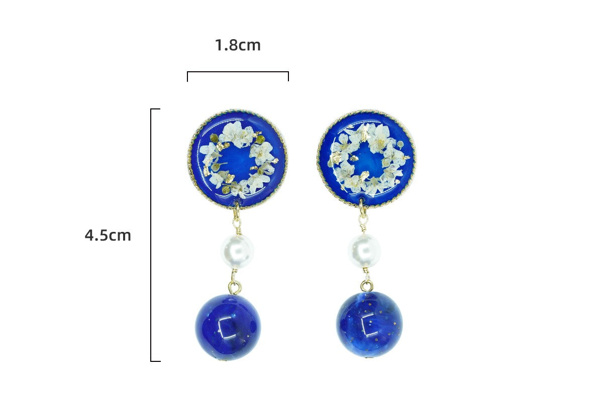 Blue Garden handmade resin pressed multi flower dangle/ clip-ons earrings, resin dried/ real flower jewelry with Hypoallergenic S925 Sterling Silver