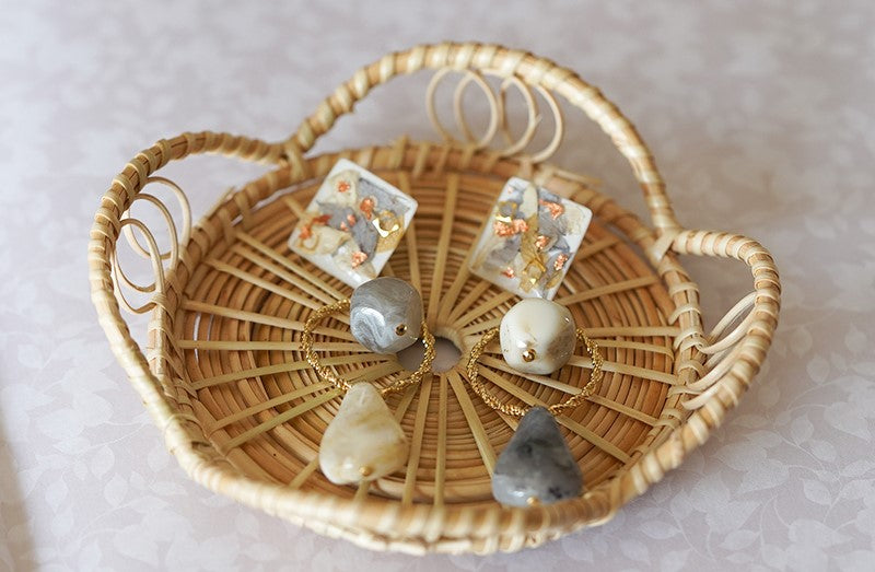 Elegant Marble handmade resin pressed multi flower stud/ clip-ons earrings, resin dried/ real flower jewelry with Hypoallergenic S925 Sterling Silver