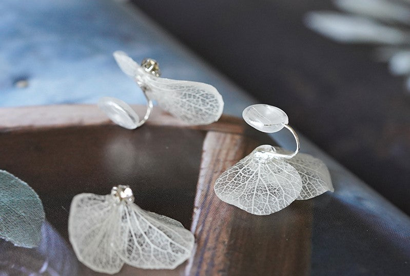 White Butterfly handmade resin pressed multi flower stud/ clip-ons earrings, resin dried/ real flower jewelry with Hypoallergenic S925 Sterling Silver