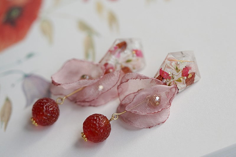 Valentine's Day Gift Romantic handmade resin pressed multi flower dangle/ clip-ons earrings, resin dried/ real flower jewelry with Hypoallergenic S925 Sterling Silver