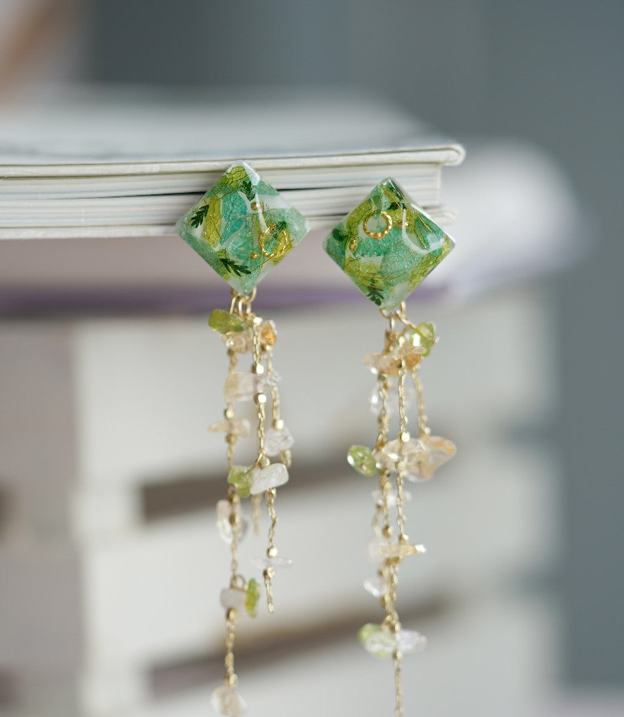 Green Fairy Handmade Resin Flower Dangle Earrings