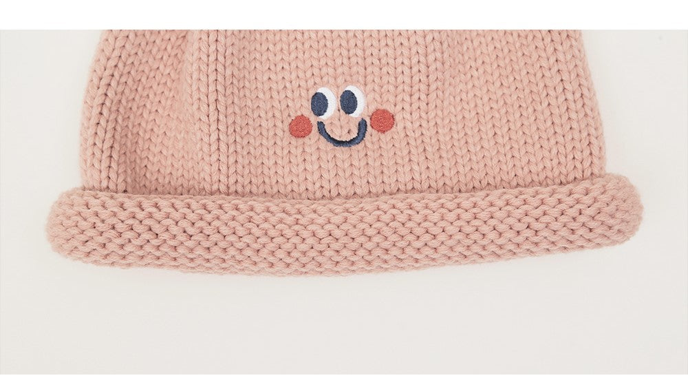 Cute Fashionable Knitted Beanie Hat Rolled Edge Unisex (White/ Pink Navy Blue) for school/ teenagers/ kids/ boys/ girls, suitable for travelling, going to school or casual hang out with friends.