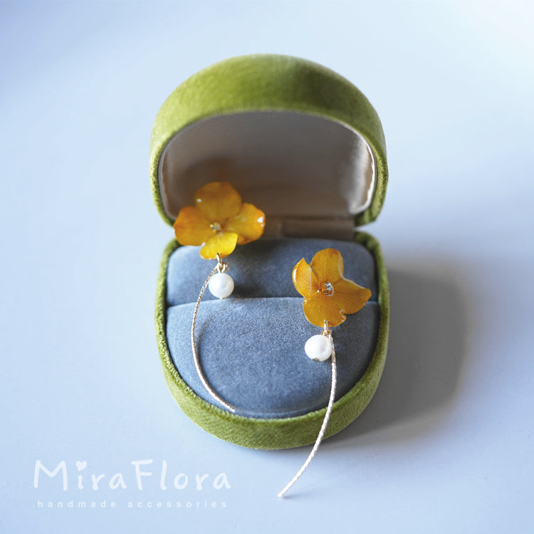 Hydrangea Pearl Handmade Pressed Flower Dangle Earrings