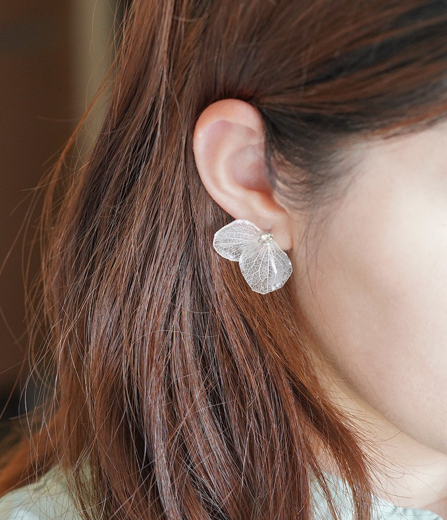 White Butterfly handmade resin pressed multi flower stud/ clip-ons earrings, resin dried/ real flower jewelry with Hypoallergenic S925 Sterling Silver