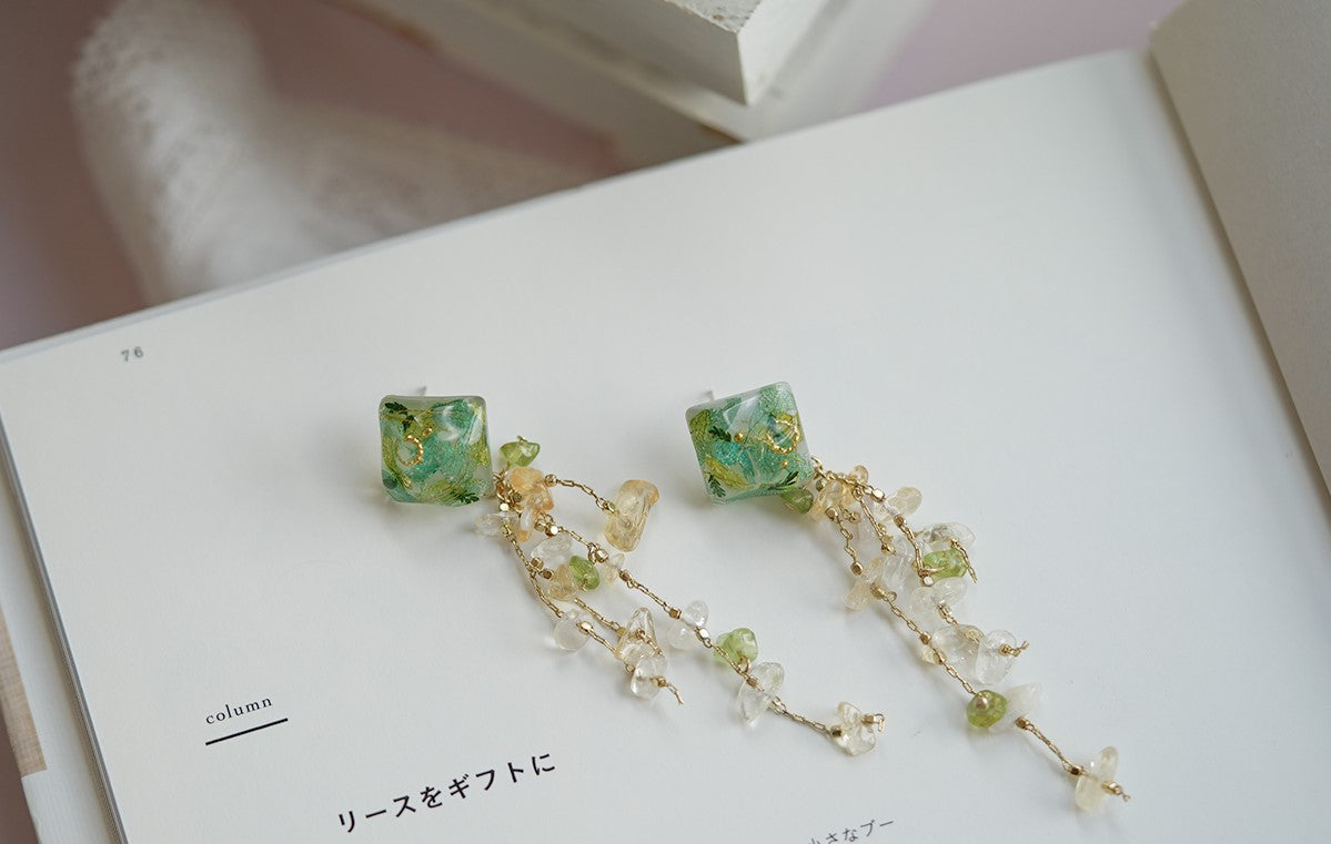 Green Fairy Handmade Resin Flower Dangle Earrings