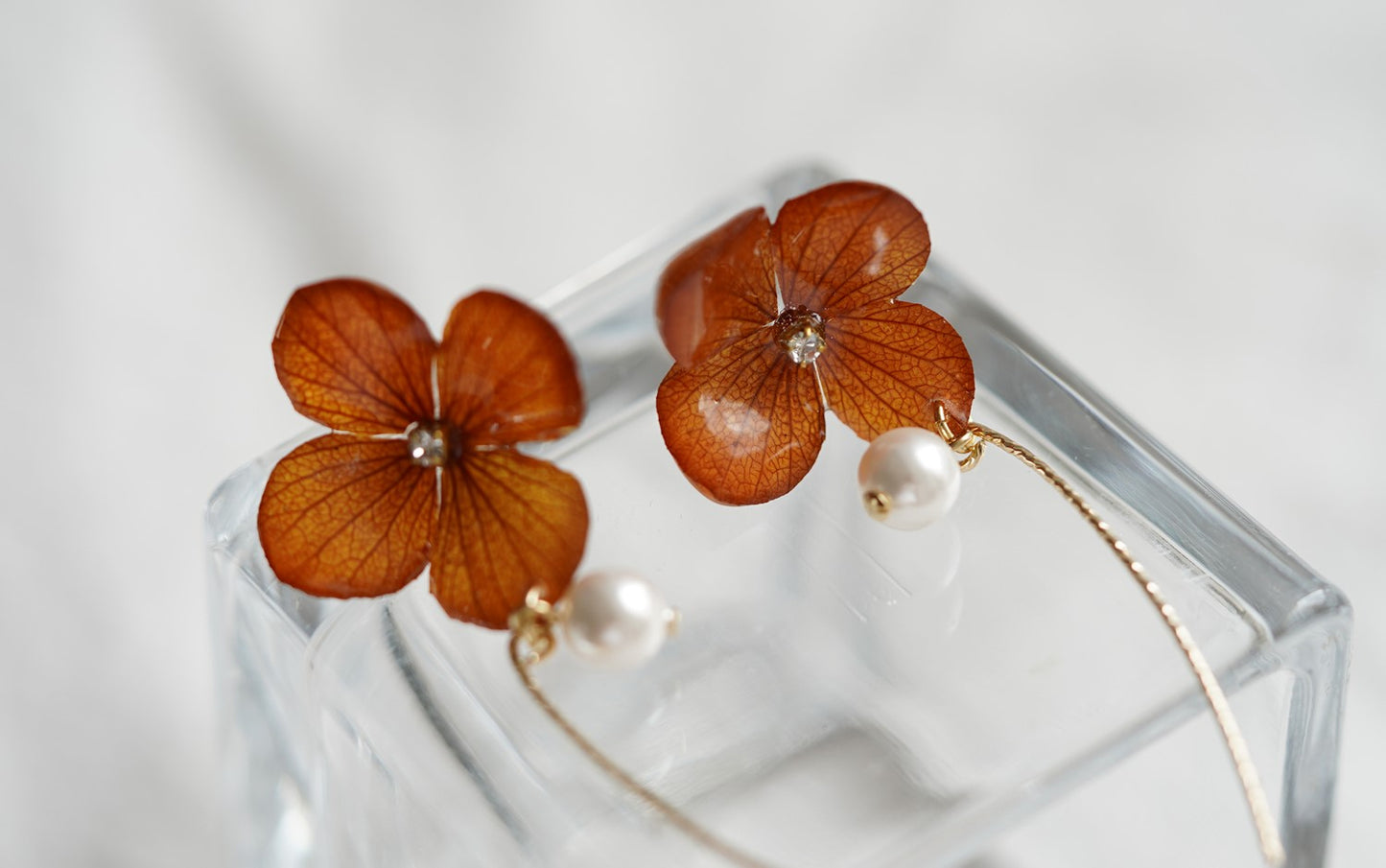 Hydrangea Pearl handmade resin pressed multi flower dangle/ clip-ons earrings, resin dried/ real flower jewelry with Hypoallergenic S925 Sterling Silver