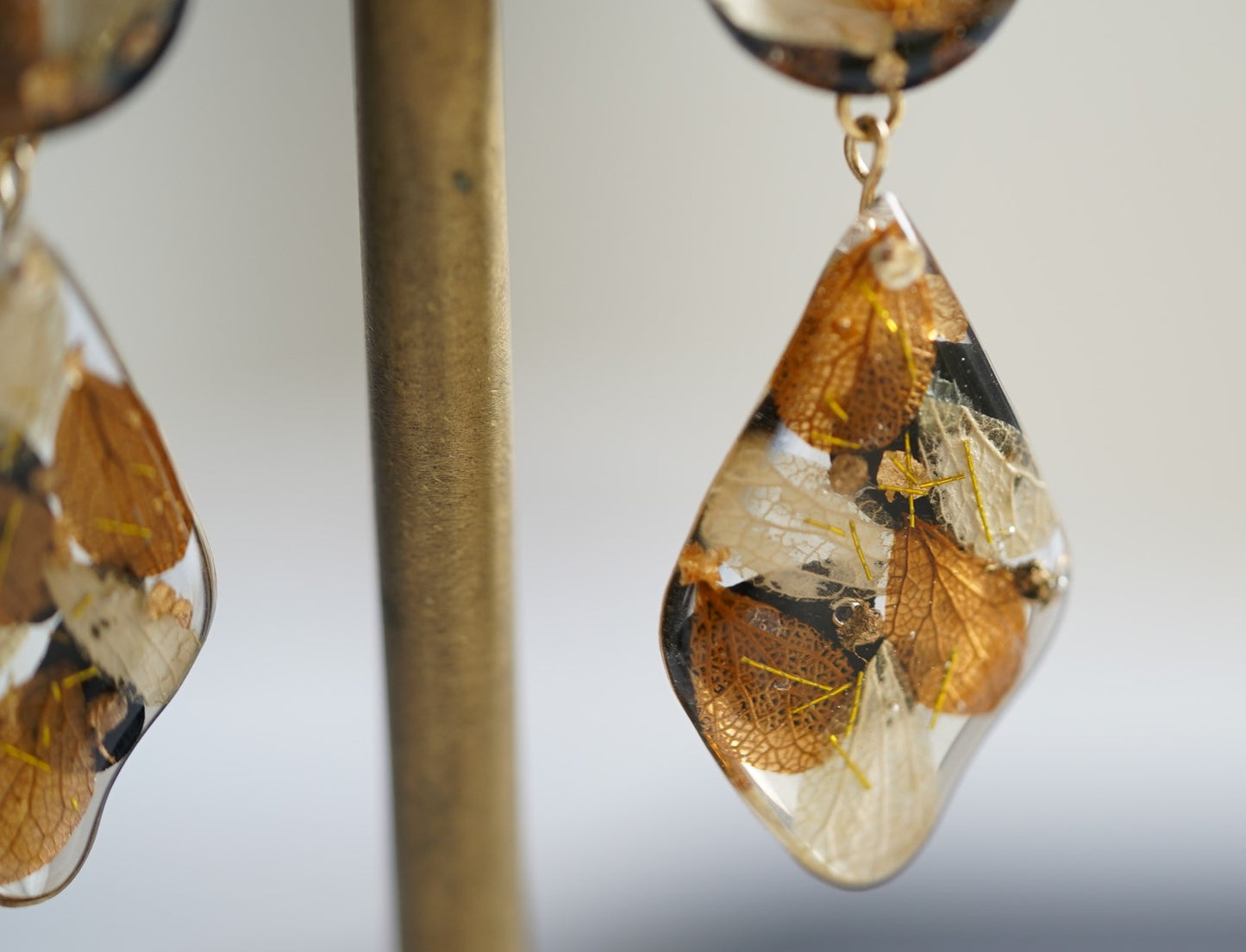 Autumn Garden handmade resin pressed multi flower dangle/ clip-ons earrings, resin dried/ real flower jewelry with Hypoallergenic S925 Sterling Silver