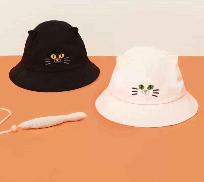 Cute Fashionable Kitty Cat Face Bucket Hat (Black/ White)