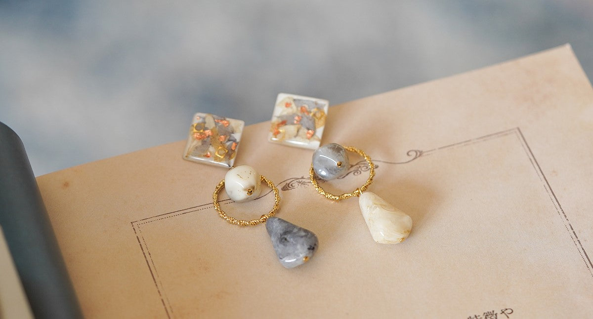 Elegant Marble handmade resin pressed multi flower stud/ clip-ons earrings, resin dried/ real flower jewelry with Hypoallergenic S925 Sterling Silver