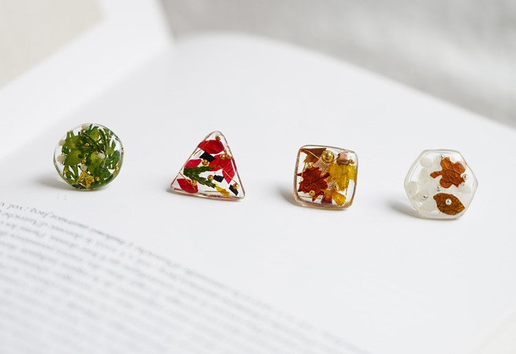 Four Seasons Handmade Pressed Flower Stud Earrings