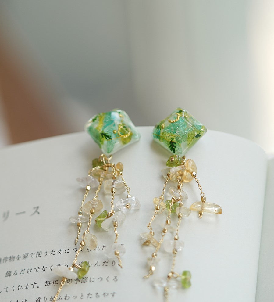 Green Fairy Handmade Resin Flower Dangle Earrings