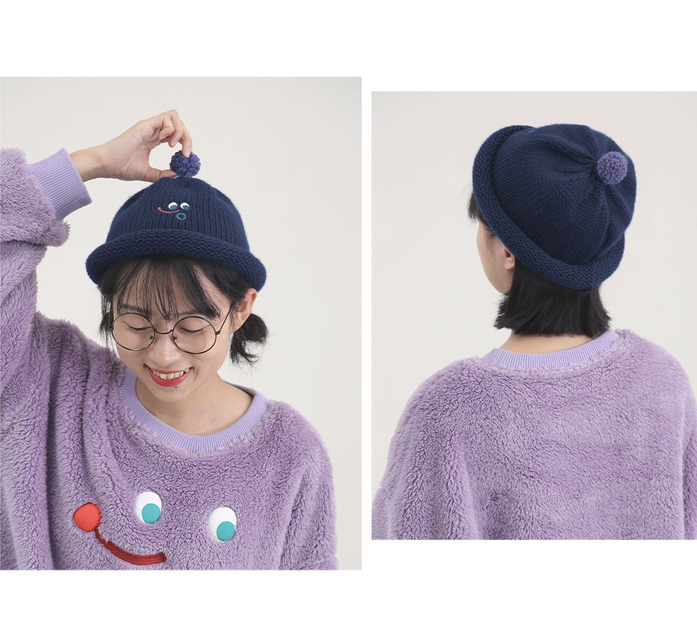 Cute Fashionable Knitted Beanie Hat Rolled Edge Unisex (White/ Pink Navy Blue) for school/ teenagers/ kids/ boys/ girls, suitable for travelling, going to school or casual hang out with friends.