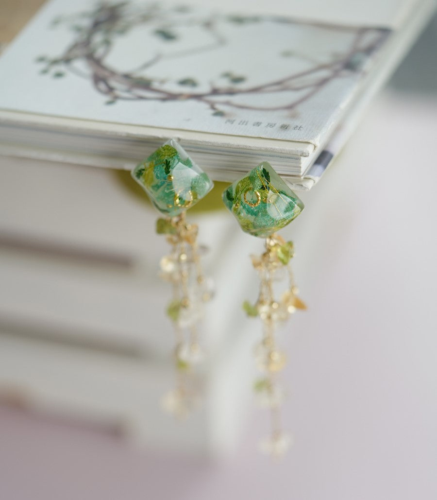 Green Fairy Handmade Resin Flower Dangle Earrings