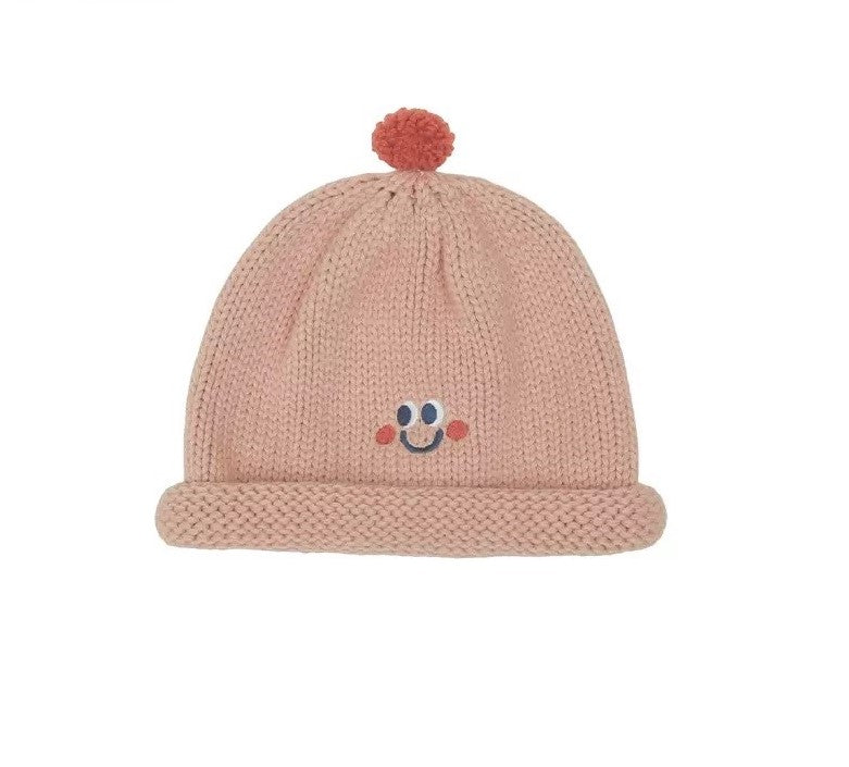 Cute Fashionable Knitted Beanie Hat Rolled Edge Unisex (White/ Pink Navy Blue) for school/ teenagers/ kids/ boys/ girls, suitable for travelling, going to school or casual hang out with friends.
