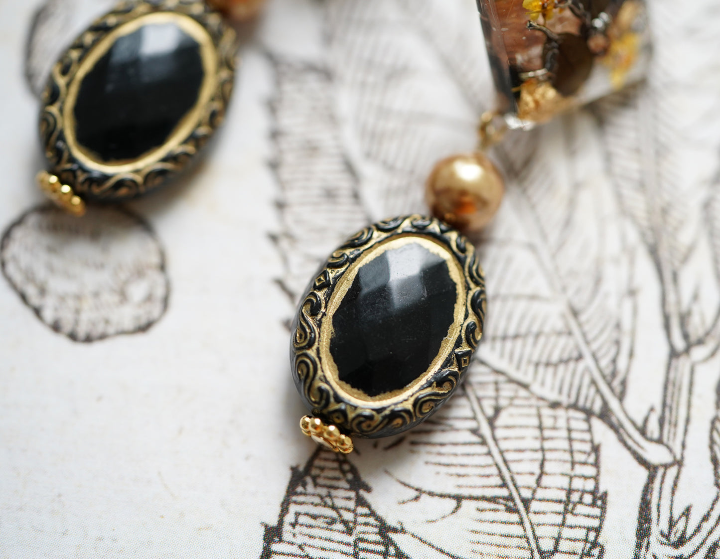 Elegant Black handmade resin pressed multi flower stud/ clip-ons earrings, resin dried/ real flower jewelry with Hypoallergenic S925 Sterling Silver