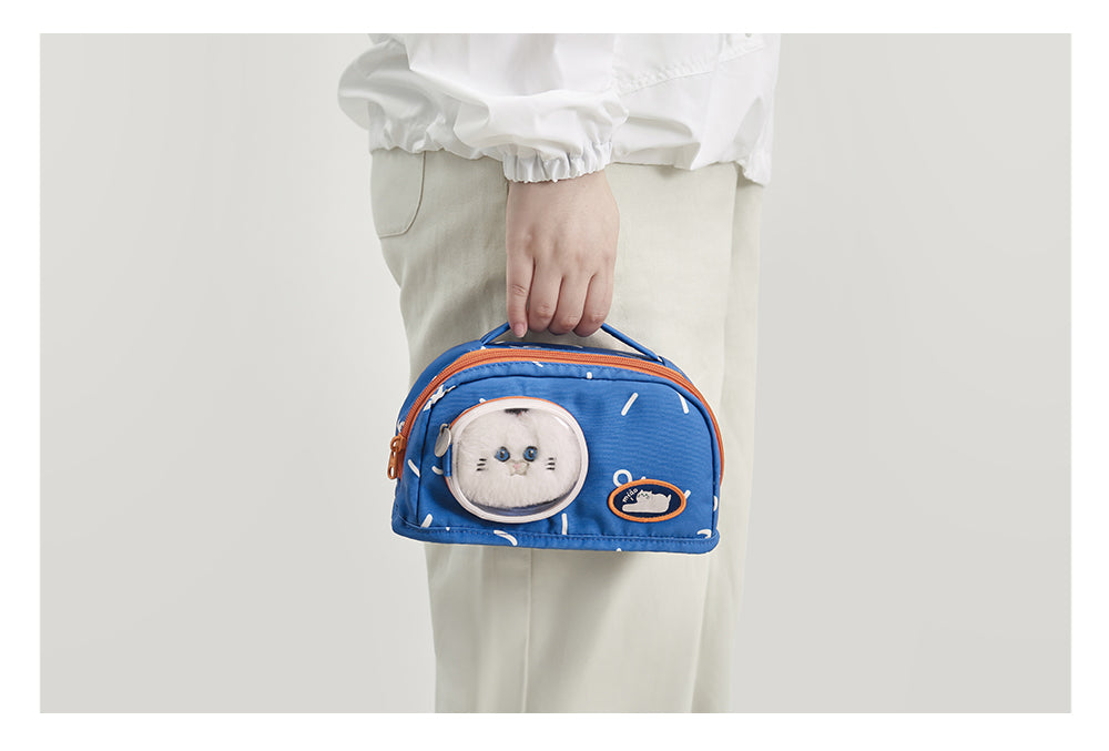 Cute Blue Cat Pencil Stationary Case/ Bag with Fluffy Cat Accessory for school/ kids/ girls, suitable for school or casual