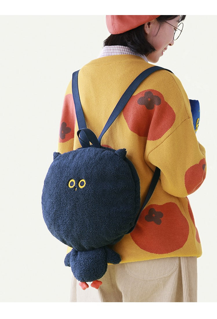 Casual Cute Plush Black Owl Shaped Bag/ Backpack for school/ kids/ girls, suitable for travelling, going to school or casual hang out with friends.