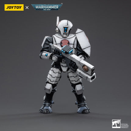 Joy Toy brings the Tau Empire Fire Warrior from Warhammer 40k to life with this new series of 1/18 scale figures. This JoyToy includes interchangeable hands and weapon accessories and stands between 4" and 6" tall.