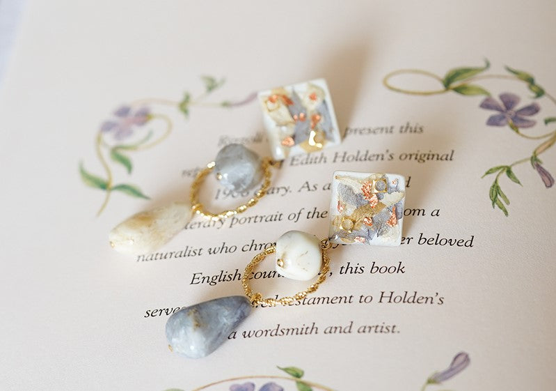 Elegant Marble handmade resin pressed multi flower stud/ clip-ons earrings, resin dried/ real flower jewelry with Hypoallergenic S925 Sterling Silver