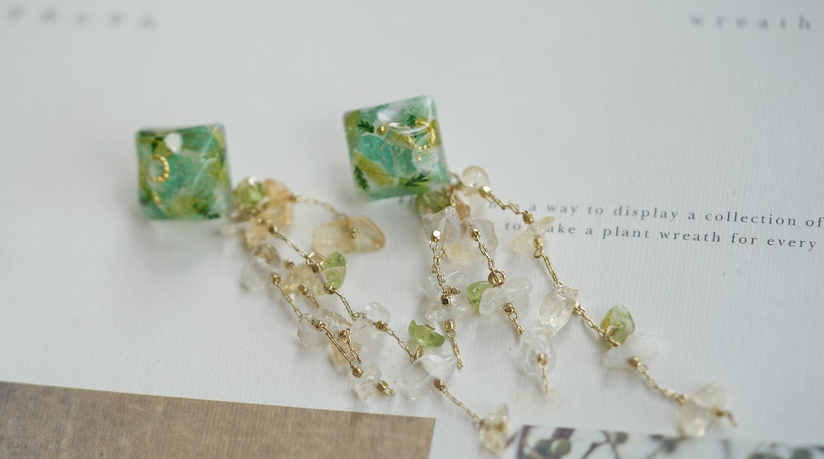 Green Fairy Handmade Resin Flower Dangle Earrings