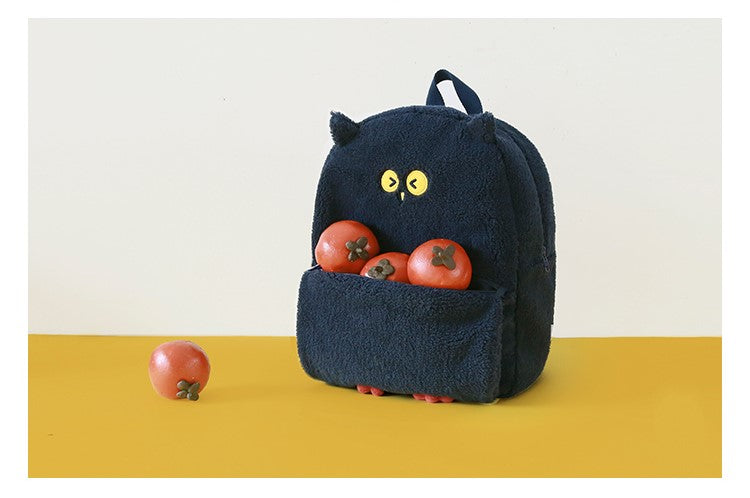 black owl mini backpack Casual Cute Plush Small Black Owl Backpack
