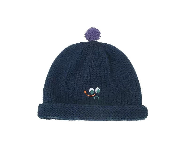Cute Fashionable Knitted Beanie Hat Rolled Edge Unisex (White/ Pink Navy Blue) for school/ teenagers/ kids/ boys/ girls, suitable for travelling, going to school or casual hang out with friends.
