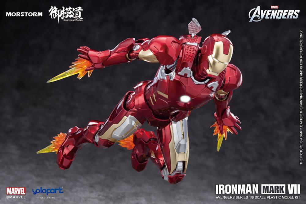 The Avengers, comes a new model kit of the Iron Man Mark VII suit! This Eastern Model Mostorm Marvel model kit features a deep variety of option to customize Iron Man with and in high detail as well.