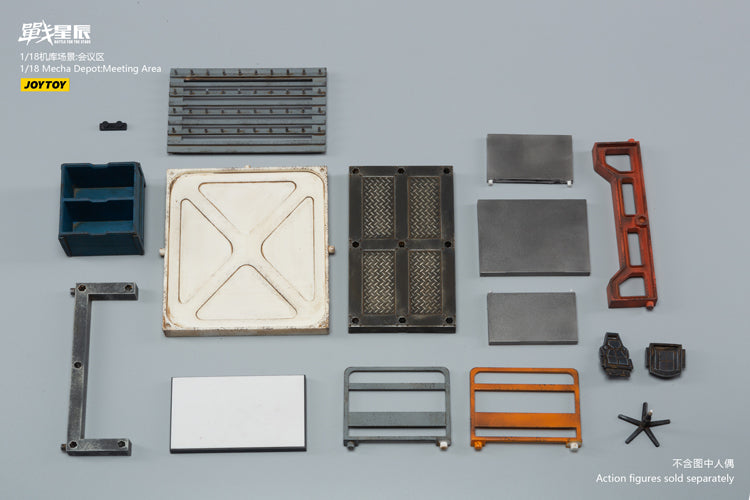 Joy Toy brings even more incredibly detailed 1/18 scale dioramas to life with this mecha depot meeting area diorama! This set includes flooring, tables, railings, and dry erase boards.