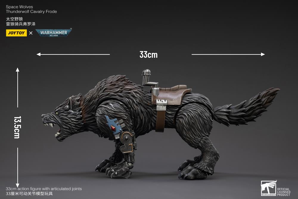 From Joy Toy, the Mountains of the Maelstrom come the legendary Space Wolves Thunderwolf, Cavalry Bjane and Frode ride into battle on his giant wolf as a detailed 1/8 scale figure. Each JoyToy figure includes interchangeable hands and weapon accessories and stands between 4" and 6" tall.