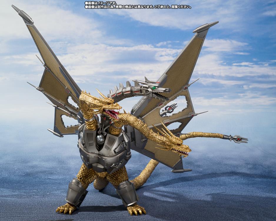Mecha King Ghidorah die-cast action figure. S.H.MonsterArts/ Bandai Spirits/ Tamashii Nations. Giant Monster/ Dinosuars/ Kaiju/ Godzilla vs King Ghidorah series.