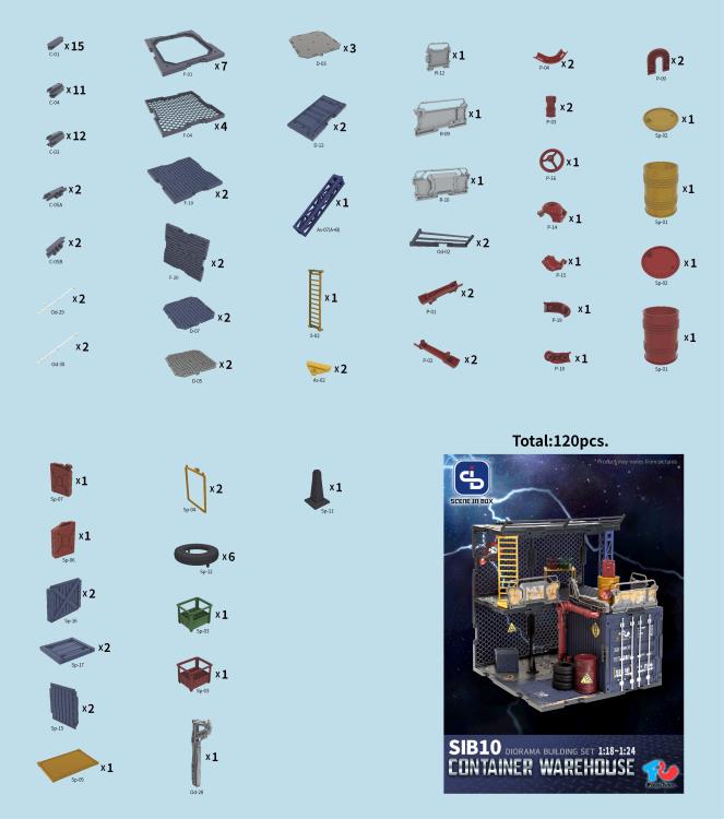 All parts of the SIB system are interchangeable, allowing you to freely customize, modify, or create multiple scenes. Each set is compatible with 1/24 and 1/18 scale action figures, or 2.5 to 3.75-inch figures; you can also modify to any other scales or sizes. When completed, the diorama is in 3D, so not only can it face 1 side, it can also display the figures from any angle.