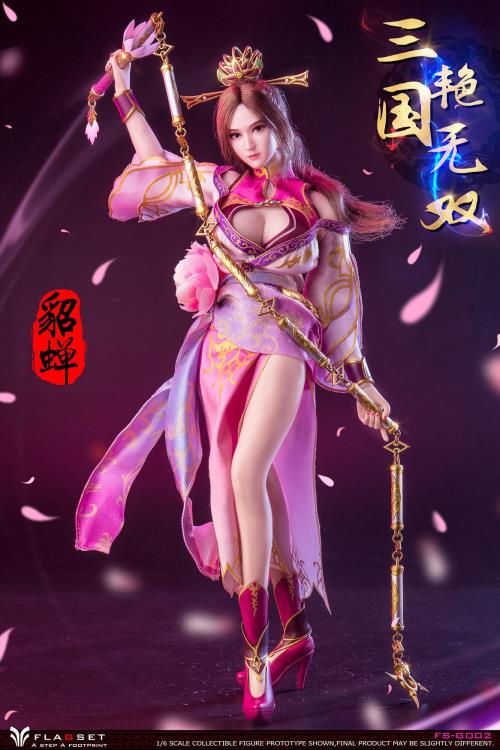 Based on the classic story Romance of the Three Kingdoms, this gorgeous 1/6 scale Flagset Diao Chan articulated figure features rooted hair, a fabric costume, and accessories.