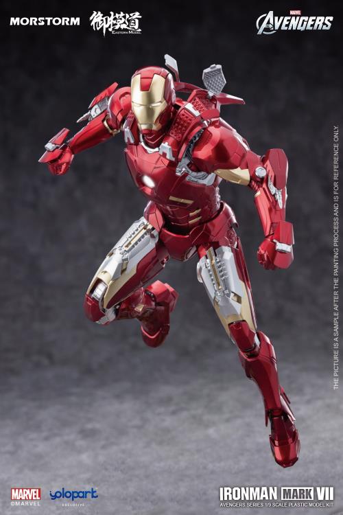 The Avengers, comes a new model kit of the Iron Man Mark VII suit! This Eastern Model Mostorm Marvel model kit features a deep variety of option to customize Iron Man with and in high detail as well.