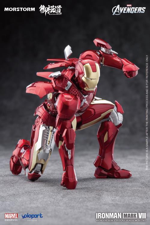 The Avengers, comes a new model kit of the Iron Man Mark VII suit! This Eastern Model Mostorm Marvel model kit features a deep variety of option to customize Iron Man with and in high detail as well.