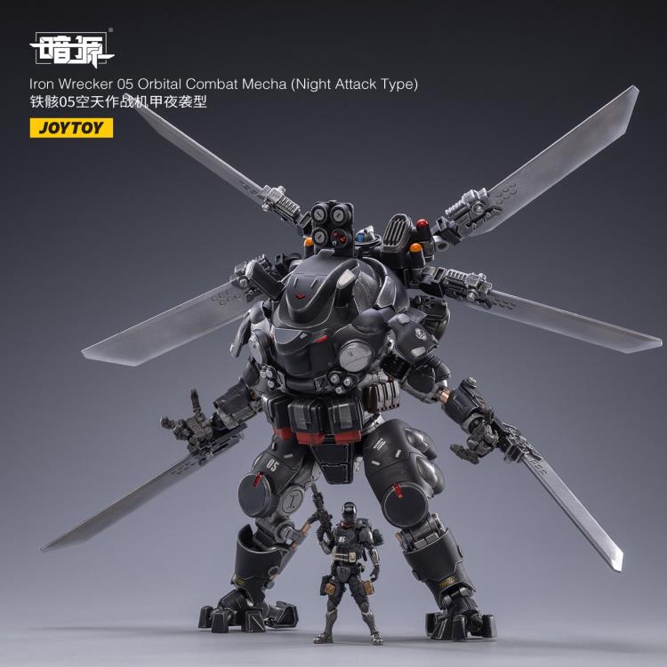 Joy Toy Dark Source Iron Wrecker 05 Orbital Combat Mecha (Night Attack Type) 1/25 Scale Figure JT2030. JoyToy military vehicle series continues with the Iron Wrecker 05 Orbital Combat Mecha (Night Attack Type) and pilot figure!