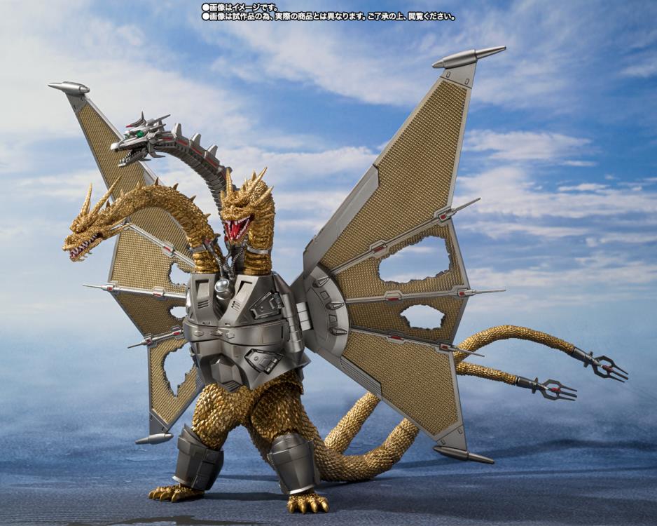 Mecha King Ghidorah die-cast action figure. S.H.MonsterArts/ Bandai Spirits/ Tamashii Nations. Giant Monster/ Dinosuars/ Kaiju/ Godzilla vs King Ghidorah series.